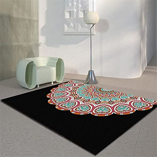 DJHWWD Teppich Kinderzimmer Teppich Antirutschunterlage Teppich Wohnzimmer Orange Geometrische Blume Retro-Muster Teppich Schlafzimmer Langlebig 80X120Cm Bettumrandung Teppich Orange