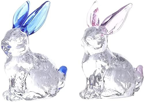 Ailovone 2 Stücke Ornament Kaninchen aus Kristall Osterhasen-Statue Glas Hase Kristall Dekofigur Miniatur Tierfiguren Sammlerstücke Ornament chinesisches Sternzeichen Tischdekoration (A1-2PCS)
