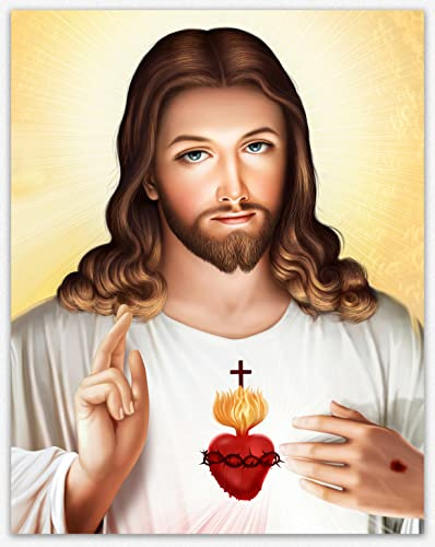 Sacred Heart of Jesus Religiöse Wanddeko & Moderne Bilder - Christus-Druck für Wohnzimmer, Heiliges Herz Jesu Wandkunst, Poster (28cm x 36cm)