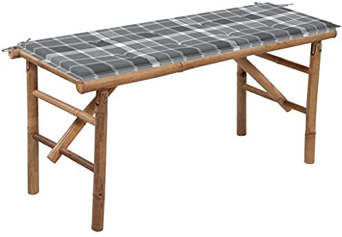 lvssiao Gartenbank Friesenbank, Parkbank, Klappbare Gartenbank mit Auflage 118 cm Bambus Deko Blumenbank Ideal für Garten und Stadt Grau