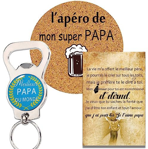 Cadeaux Décapsuleur papa+Dessous de verre,Carte Fête des Pères Merci Papa,cadeau papa/fête des pères personnalisé,cadeau petit prix papa,anniversaire papa,