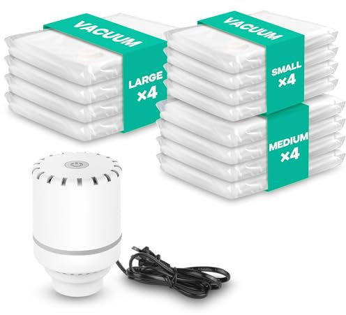 Vacuum Storage Bags with Electric Air Pump, 12 Pack (4 Large, 4 Medium, 4 Small) Storage Bags, Vacuum Bags for Clothes, Blanket, Duvets, Pillows, Comforters,Travel, Moving
