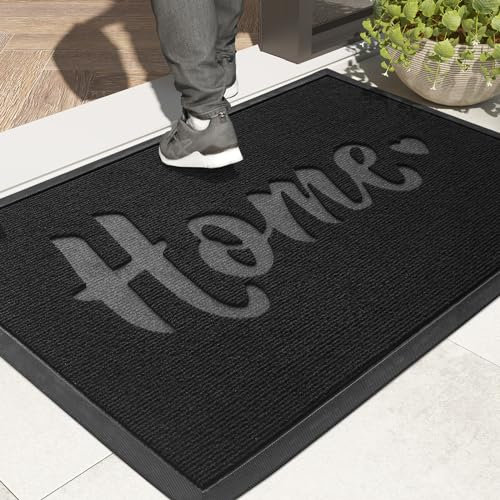 COLOR&GEOMETRY “Home” Door Mat, Non-slip Dirt Trapper Door Mat for Indoor & Outdoor, Barrier Mat Absorbent Doormats for Entrance, Patio - 90 x 150 cm, Black