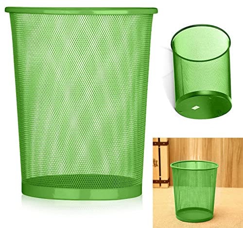 ARA CHOICE Colourful Metal Mesh Waste Bin Rubbish Paper Net Basket Home Office Durable and easy to use Recycling Bin for Bedrooms Multi Colour. (Green)