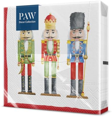 PAW - Serviette Papier - 3 Plis (33 x 33 cm) I Lot de 20 I Serviette de Table Papier - Noël, Hiver, Vacances, Casse-Noisette, Conte de Fées, Écaille de Tortue (Nutcracker's Soldiers)