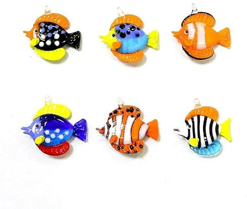 Mini figuritas de peces tropicales de cristal hechas a mano de Murano, colgante for decoración de Acuario, animales marinos bonitos, pequeños adornos artesanales de estatua, 6 uds. ( Color : Mottled ,