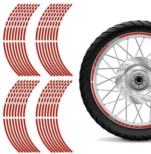 32 Stück Aufkleber für Felge Motorrad von 15 bis 18 Zoll. Aufkleber für Reifen. Sport Design geeignet für viele Reifen. Felgenaufkleber, reflektierende Streifen für Auto und Fahrrad (Rot)