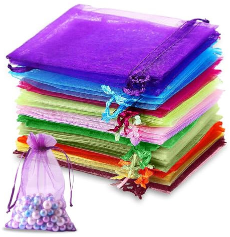 Yagaspantery 100 Stück Organzasäckchen Bunt, Organzabeutel mit Kordelzug für Festival, Heiraten Fest Party (10 * 15cm)