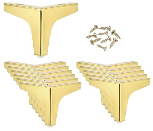 PATIKIL Metal Furniture Legs 4 Inch, 12 Pack Triangle Furniture Feet DIY Replacement Legs Modern Style for Cabinet Cupboard Table Couch Sofa Dresser, Gold