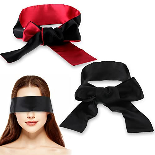 2 Stück Augenbinde aus Seidensatin, Augenschutz, Augenmaske aus Seiden-Satin weiche, verstellbare Augenbinde, Augenbinde, 150 cm, für Nickerchen, Flugzeug