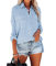 Zitiki Damen Bluse Elegant Streifenbluse V-Ausschnitt Lässig Hemd Langarm Stilvoll Shirt Büro Arbeit Tops mit Tasche (Large, Nadelstreifen blau)