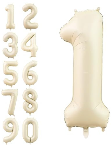Number 1 Balloon Beige,40 Inch Large Cream Foil 1 Helium Balloons for Boys Girls Birthday Anniversary Decorations