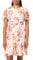DKNY Damen Belted Godet Sleeve Jewel Neck Dress Kleid, CRM Multi, 44