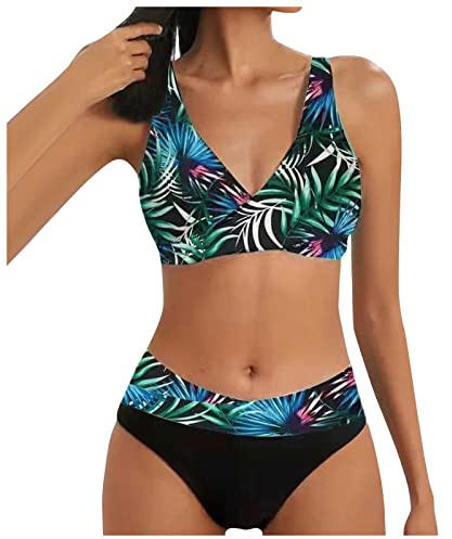 Maillot de Bain Femme 2 Pieces Vintage Bikini Ensembles de Vacances | Triangle Maillot de Bain pour Femmes ContrôLe Du Ventre Bloc De Couleur Deux Pièces Modestes