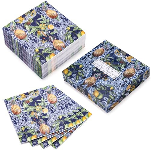 RUSPEPA 50 Stück Ananas- und Zitronenservietten – Einweg 3-lagige Papierserviette, perfekt für den täglichen Gebrauch und zum Ausstellen – 16,5 x 16,5 cm/33 x 33 cm (aufgeklappt)