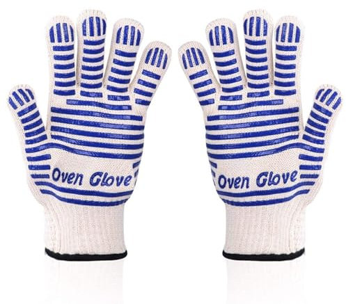 Glamified-Glam 250°C Extreme Heat Resistant EN407 Certified Heat Resistant Oven Gloves Hot Surface Handler Made from Nomex and Kevlar - Non-Slip Kitchen Silicone Gloves Five Fingers(Blue(2 PCS))