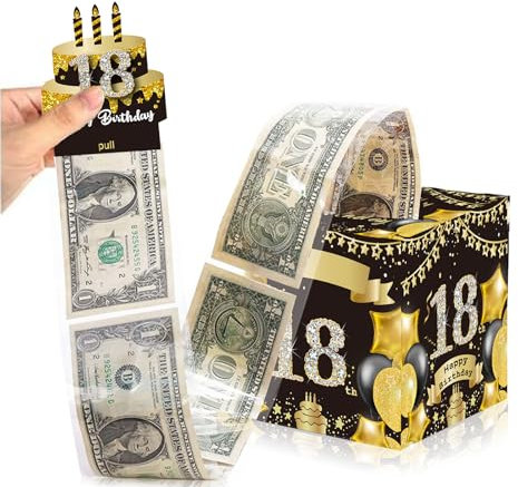 18. Geburtstag Geschenkbox Überraschungsbox, Schwarz Gold Geldgeschenke Verpackung mit 3D Pop Up Geburtstag Grußkarten, DIY Mystery Rätselbox, Geld Geschenkverpackung für Ihre Familie,Kinder BkGo