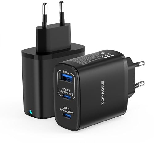 45W USB C Charger Plug Fast Charging for Samsung Phone, 2-Pack Charging Charger, 3-Port Compact USB C Plug, UK Power Adapter for Samsung Galaxy S24/S23 Ultra/S23+/S23/S22/S21, for iPhone Series, Black