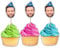 20 Personalised Face Photo Cupcake Topper Cake Decorations - Optional Hat Design - for Birthday Anniversary Stag Hen Party - includes all fixings 18th 21st 30th 40th 50th 60th 70th (20 Toppers)