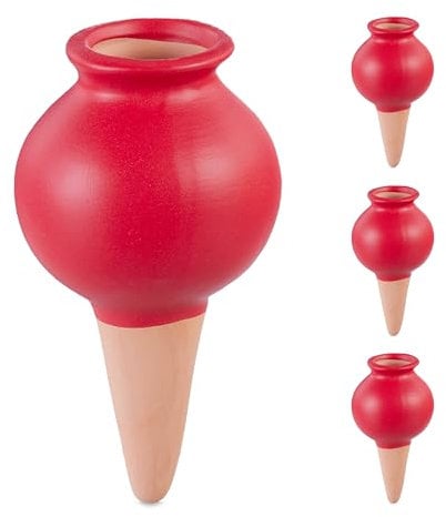 Relaxdays Arrosage en Terre Cuite, lot Pratique de 4, pour Plantes d’intérieur et d’extérieur, Marron et Rouge