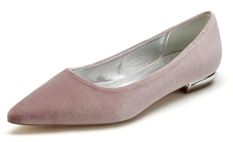 Donna Ballerine Sposa in Velluto A Punta Scarpe Basse da Damigella d'Onore Feste 5049-17K,Rosa,42 EU
