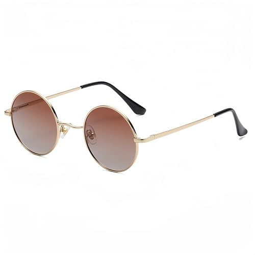 WDZAYXC Retro Classic Runde polarisierte Sonnenbrille mit Metallrahmen für Herren und Damen