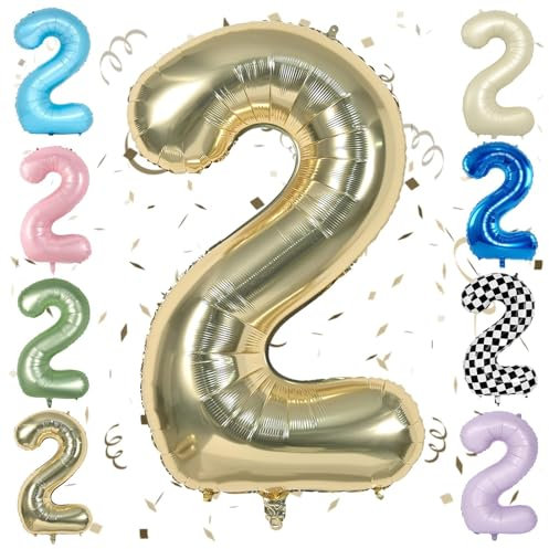 Gold 40 Inch Number 2 Balloon,Large Self Inflating Champagne Foil Number Balloons 0-9 for Boys Girls,Digit Two Balloons for 2nd Birthday Party Decorations Supplies