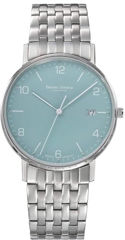 Bruno Söhnle Herrenuhr Original NEU Rondo Herrenuhr Silber Petrol Quarz Saphirglas 38mm- 17-13105-422