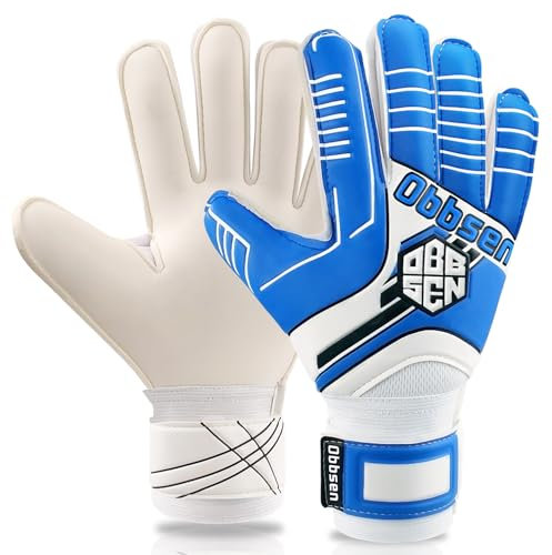 Obbsen Guanti da Portiere per Bambino e Adulto, Guanti da Calcio con Forte Presa e Protezione Dita- Stecche, Comodo e sicuro (Nero, 7)