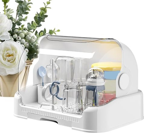 Baby Bottle Storage Box | Dustproof Rack With Removable Drip Tray | Washable Drying Rack With Covers - Toddler Bottles Storage