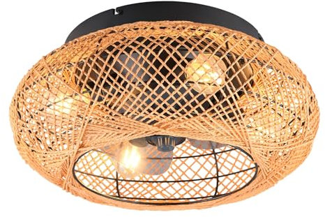 Reality Leuchten Deckenventilator mit Beleuchtung Lillesand R67302126, Metall Schwarz matt, Schirm Papier Braun, 3 Geschwindigkeiten, Sommer- Winterbetrieb, Fernbedienung, Timer