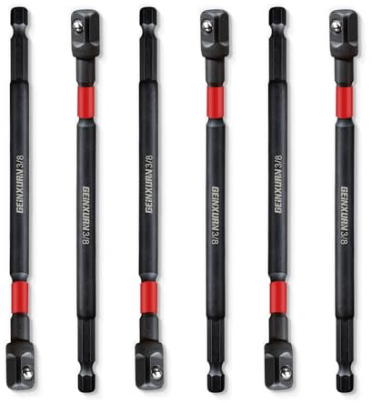 Geinxurn 6Pcs Impact Socket Adapter Set, 3/8 Drive Square, 6Inches Extension Bit Socket Driver Set, Adapt Your Power Drill to High Torque Impact Wrench