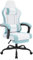 WOLTU Gaming Stuhl mit Massagefunktion, Computerstuhl Ergonomisch, Taschenfederkissen, Lendenmassage, Kopfkissen, Fußstütze, Drehstuhl, 150 kg, Netzstoff, Weiß+Blau