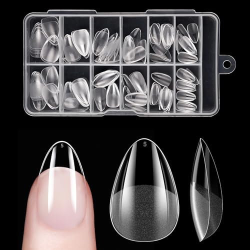 Almond Venares Lot de 120 faux ongles courts en gel amande - 12 tailles - Pour ongles pré-formés - Amande - Taille XS