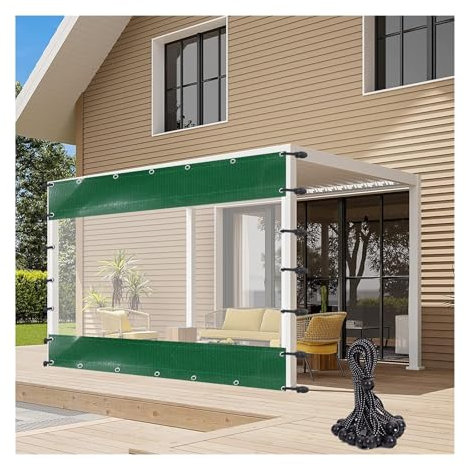 LGJEGD Transparente Planen for den Außenbereich, Vorhänge mit Ösen, wasserdicht, 0,5 mm dick, Terrassenüberdachung mit 10 Stück Bungee-Bällen (3.28x5.9'/1x1.8m)