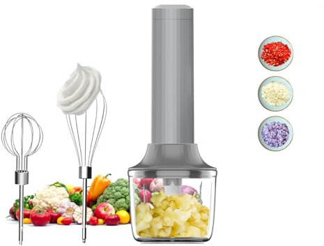 Fouet Électrique 3-en-1, Batteur à Main, Petit Mixeur Plongeant Sans Fil, Mini Hachoir à Oignons 300ML, Fouet Électrique Rechargeable, Robot Culinaire pour Bébé, Batteur à Main Portable 4 Vitesses