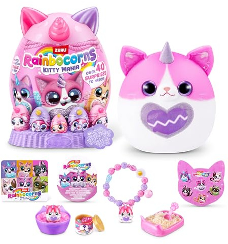 Rainbocorns Kitty Mania Pink-White Cat (PURRL) by ZURU, Plush Toy for Girls