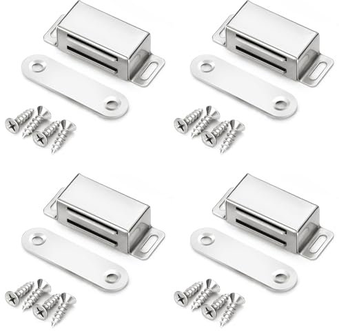 Magnetischer Türschnapper, Edelstahl, magnetischer Schrankriegel, robuster Magnetriegel, verdeckte Magnete für Schranktüren, Schrank, Schublade, Kleiderschrank, 4 Stück (klein, 4 Stück)