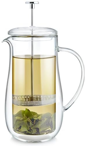 Teabloom Insulated Double-Walled Glass French Press – 100% Plastic-Free Tea & Coffee Press for Pure, Rich Flavor | 34 oz Precision Brewer | Connoisseur's Choice