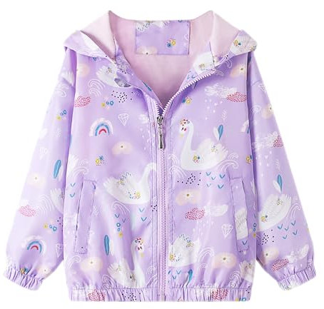 JinBei Giacca Bambina con Cappuccio, Viola Giacche e Cappotti Ragazza Maniche Lunghe Protezione Solare Capispalla Cerniera Tasca Primavera Autunno Fodera Cotone Giacca per Bambine 3-4 Anni