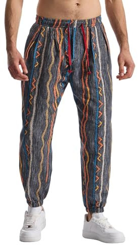 MakingDa Pantalon baggy hippie en coton pour homme - Pantalon de yoga et de loisirs - Pantalon sarouel à revers, Nouveau1-5, XXL