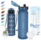Motswedi Botella Agua, 1000ml sin BPA, Botella de Agua, Reutilizable, Cantimplora, con Marcador de Tiempo, Botella Agua Gimnasio, Botella para Niños, Deporte, Running, Gimnasio, Bicicleta, Azul Oscuro