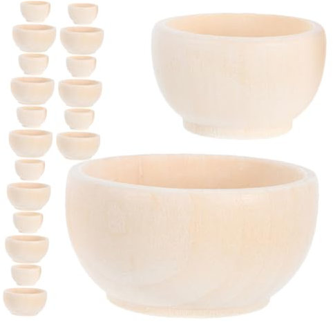 Hemobllo 20 Cuencos De Madera Pequeños: Cuencos De Madera En Miniatura Sin Terminar Para Pintar, Vajilla En Blanco, Accesorios Para Casas De Muñecas Y Proyectos De Arte.