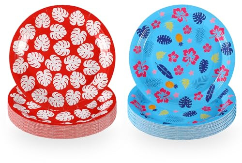 SAVITA 24pcs Dessert Plates, Blue and Pink Cartoon Birthday Dessert Paper Plates Practical Tropical Hawaii Party Decorations Suitable for Birthday Party Supplies Decorations