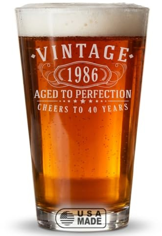 Spotted Dog Company Vintage 1986 Etched 16oz Pint Glass – Happy 40th Birthday Gifts for Men Women, Cheers to Turning 40 Year Old Man Decoration Decor, Anniversary Bday Party Supplies Favors 1.0