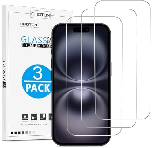OMOTON Panzer Schutz Glas für iPhone 16/15/15 Pro, 3 Stück | TOP Bruchsicherheit Schutzfolie für iPhone 16/15/15 Pro [Full Screen], 9H Härte, Kratzfest, Anti-Öl, Anti-Bläschen