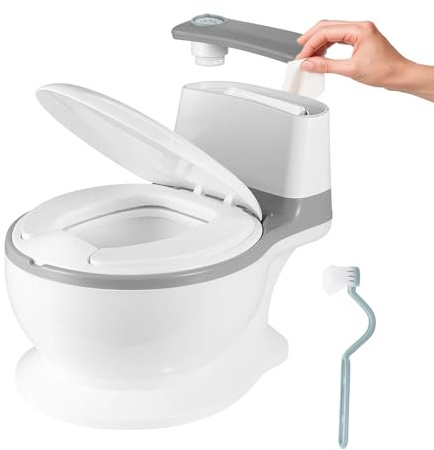 Potty Training Toilet Seat for Toddlers, Realistic Baby Potty Chair for Boys and Girls, Kids Training Toilet with Splash Guard, Anti-Slip Base, Removable Bowl & Wipe Holder (White-Grey)