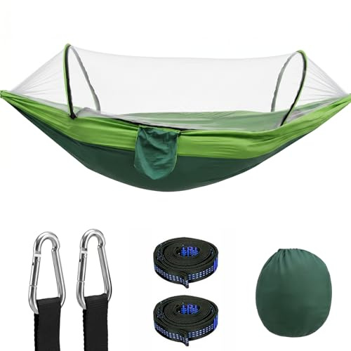 Bwaliffury Hamac de Camping avec Moustiquaire, Hamac Exterieur Portable 260x140cm, 300kg Capacité de Charge, avec 2*Sangles en Nylon et 2*Mousquetons, pour Camping Voyage Exterieur Jardin