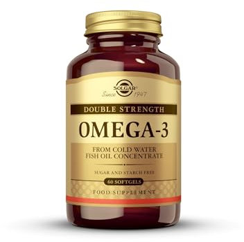 Solgar Omega-3 Double Strength Softgels - 60 count (Pack of 1) - For a Healthy Heart, Brain and Vision - Good Fats to Nourish the Whole Body - Gluten Free