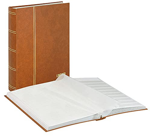 LINDNER Das Original Einsteckbuch Standard, Hellbraun, unwattiert, 48 weiße Seiten, durchgehende Pergamin-Streifen, 230 x 305 mm